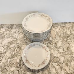 Vintage Johann Haviland Floral Splender Pattern Salad And Bread Plates, Silver Trim
