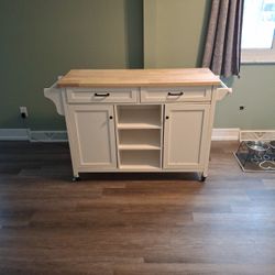 Kitchen Island with Wheels And Butcher Block Top