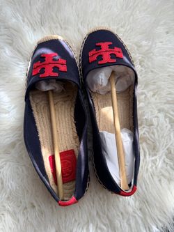 Tory Burch Weston Flat Espadrille Navy Red Size 8
