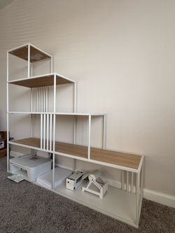 Staircase Step Bookshelf — White & Light Oak (Like New)