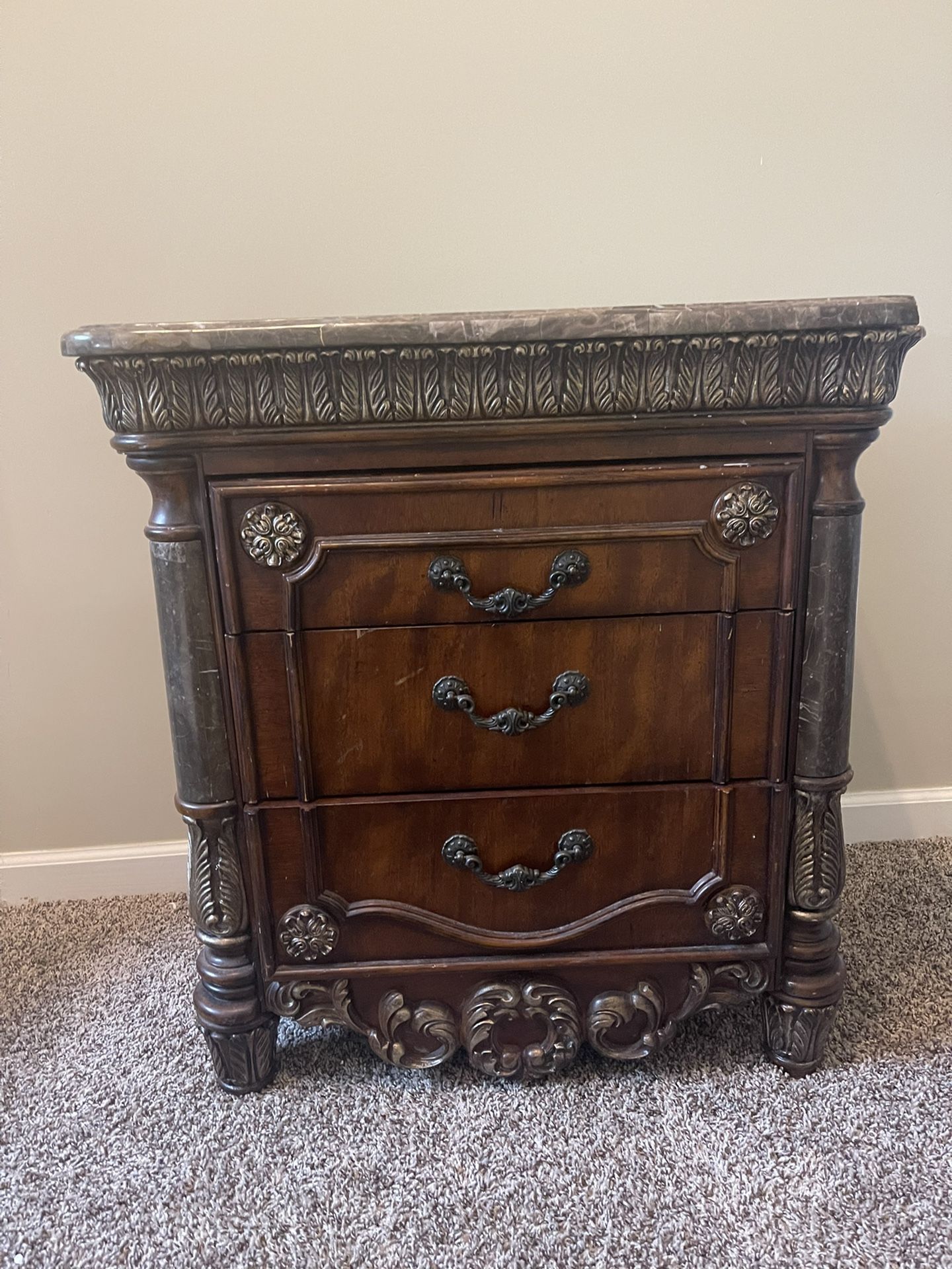 100% Wood and Marble Bedside Table