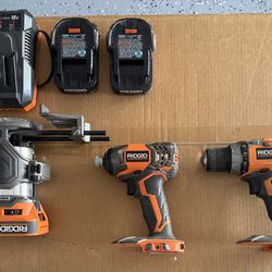 RIDGID 18V Brushless Tool Set – Drill, Impact, Router + Batteries & Charger