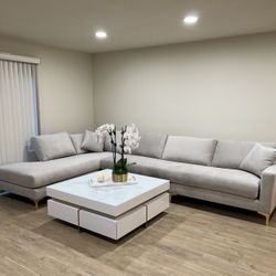 Grey Velvet Sectional Couch