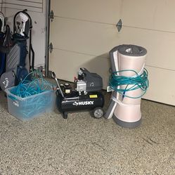 husky air compresser and 3 24ft air hoses