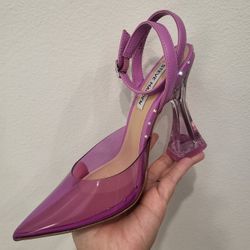 NIB Steve Madden Zelie pink purple clear pvc heels with AB crystals 5.5