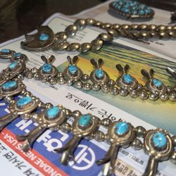Vintage Navajo Southwestern Turquoise belt buckle, 2 necklaces, 2 Rings, 1 bracelet
