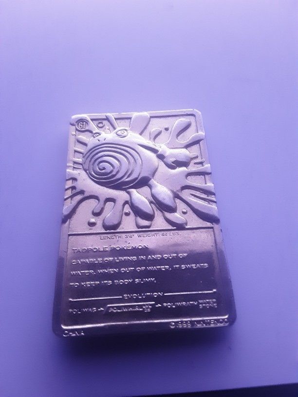 Limited edition burger king 23k gold plated poliwhirl trading card from 1999