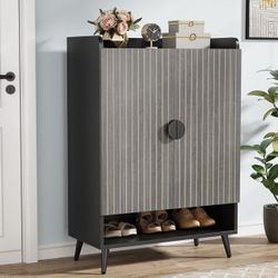 New assembled Shoe Cabinet with Doors, 7-Tier Shoe Storage Cabinet with Adjustable Shelves, Wooden Shoes Rack Shoe Storage Organizer for Entryway, Hal