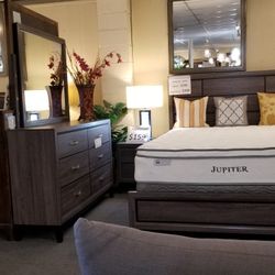 Brand New Gray Or White Queen Bedframe + Dresser + Mirror + Nightstand 4PCs Bedroom Set