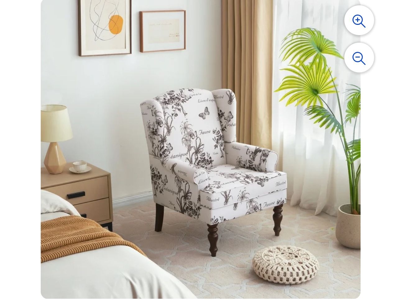 Wingback Accent Chair, Upholstered Mid Century Modern Armchair with Solid Wood Legs, Fabric Linen Leisure Single Sofa Chair for Living Room, Bedroom,