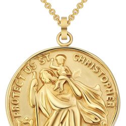 Circle Vintage Coin Pendant Necklace, 18K Gold Plated 1.4mm Adjustable for Men & Women（16+2 inches ）
