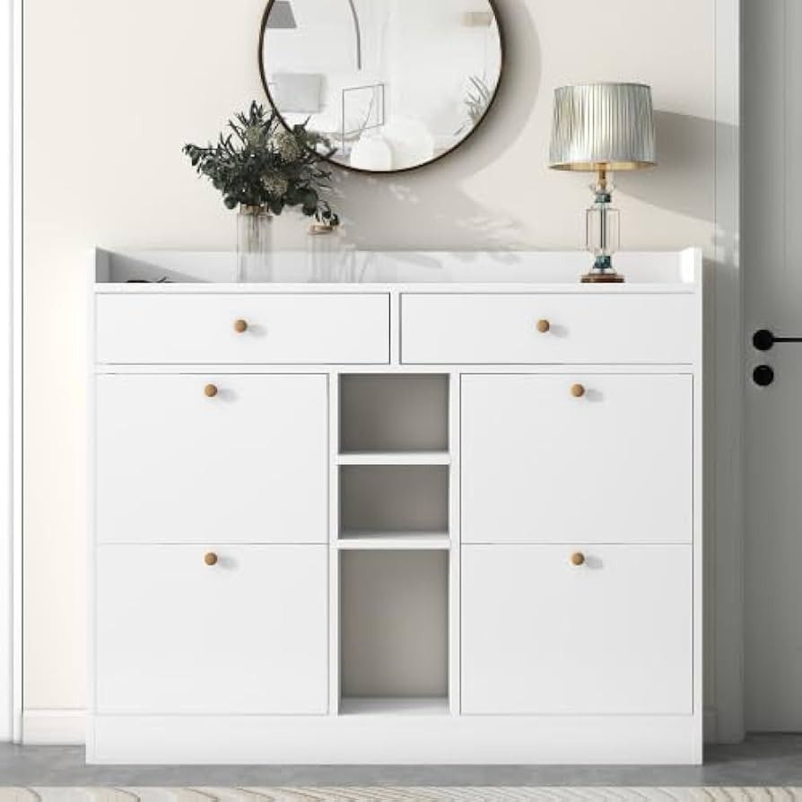 Modern Shoe Cabinet with 4 Flip Drawers