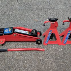 2-ton Floor Jack with 2 Jack Stands