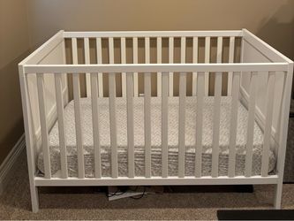 IKEA SUNDVIK White Baby Crib and IKEA SKONAST Mattress