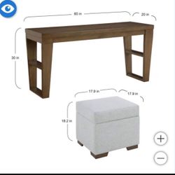 Elena Sofa Table & Two Ottomans