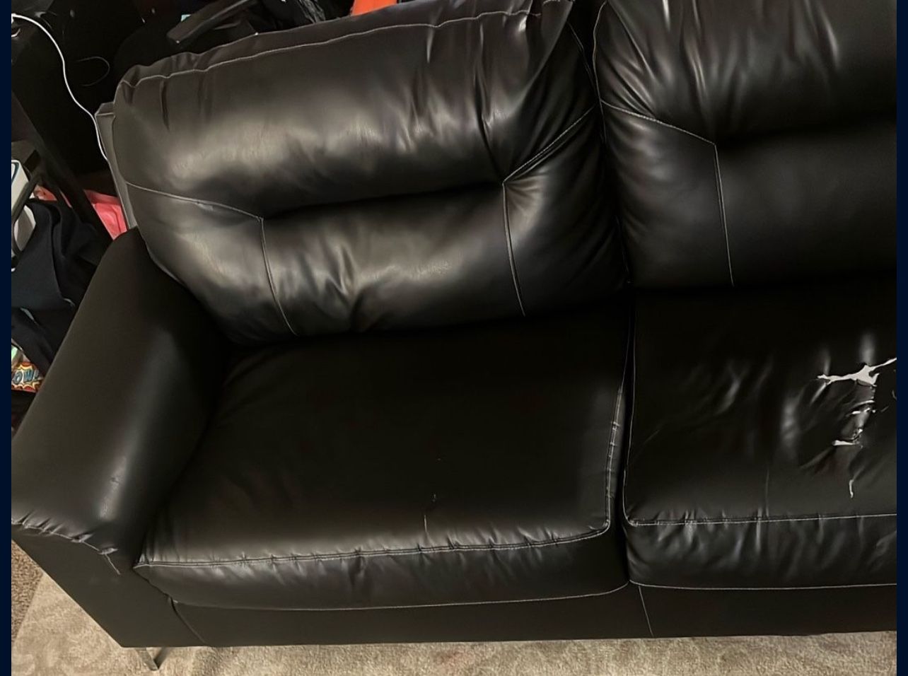 Large Black Leather Sofa