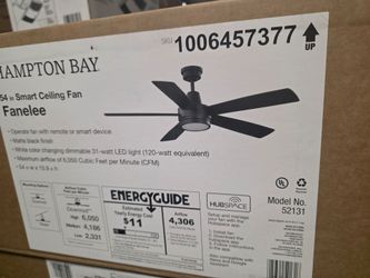 Fanelee 54 in. White Color Changing LED Matte Black Smart Ceiling Fan with Light Kit and Remote Powered by Hubspace
$90.each ceiling fan new