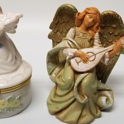Vintage /Mid Century porcelain/Bone China Angel Trinket Box & Vintage Plastic/Rubber Figurine