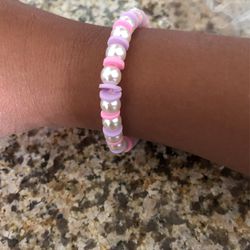 Pink And Purple Clay Beads And White Bead! Handmade Bracelet for Sale in  Merced, CA - OfferUp