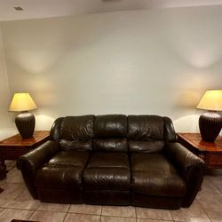 9 Piece Full Living room Set - Leather Recliners, All Tables & Lamps - $150