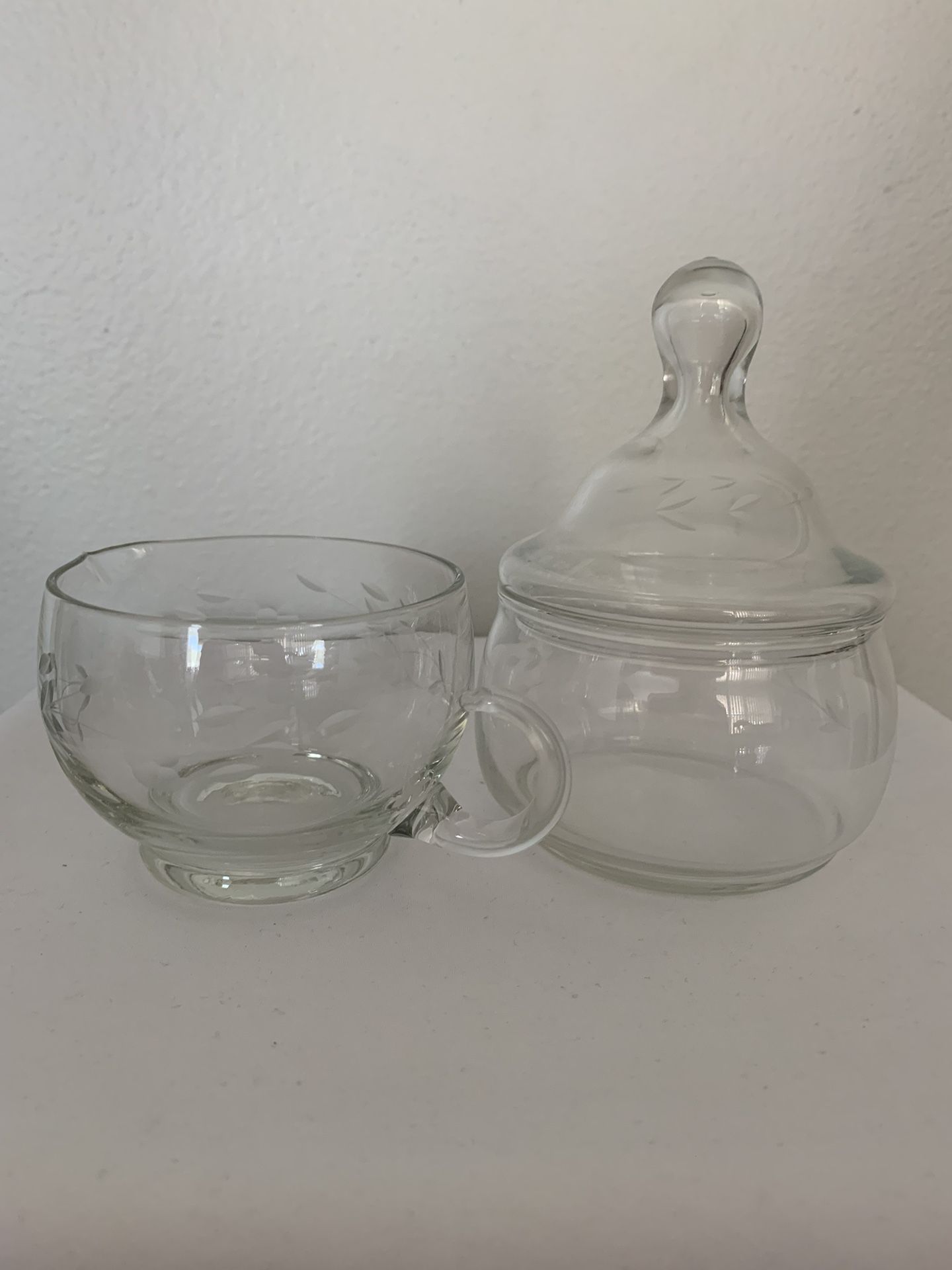 Vintage Princess House Heritage Etched Glass Creamer and Apothecary Sugar Jar