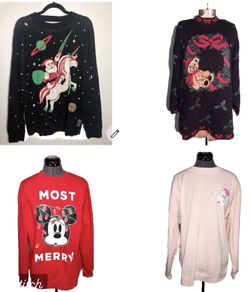 Ugly Christmas Sweaters Retro Santa Mickey Vintage Teddy Bear Santa Riding Unicorn Size L XL $20–25 each (or bundle deal available)