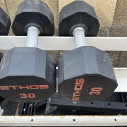 Ethos 30lb Rubber Coated Dumbbell Set Weights