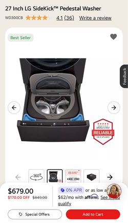 LG 27 inch Sidekick Pedestal Washer and Storage Drawer