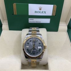 Rolex Datejust 41MM Dial Slate Roman Numerals Hour Marker  At 9 With Oyster Bracelet , Model Number:126303, Complete Box And Papers