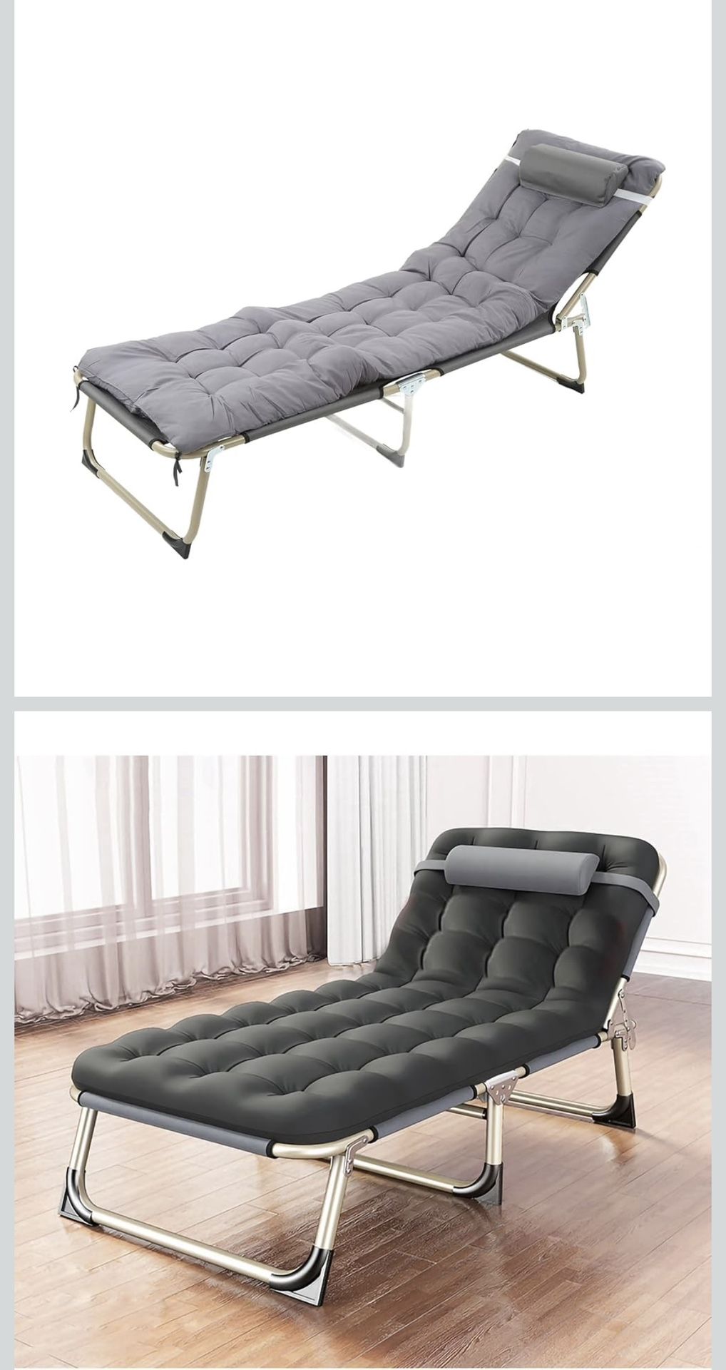 Folding Bed Single Person Folding Reclining Lounger Adjustable Backrest for Camping Office Lunch Break Outdoor