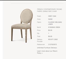 NEW RH French Contemporary Dining Chairs – Grey Oak / Belgian Linen