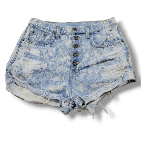 【Anyone more】Leon Damage Washing Short Denim Pants LEONSENSE Spliced Washed Oversized Jeans Shorts