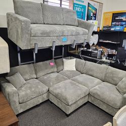 Brand New Sectional Corduroy Fabric 99 X 99 Ottoman Included Grey $589 