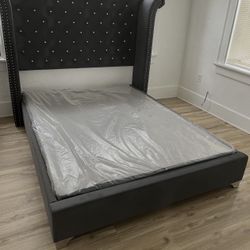 GREY BED w/ tall Diamond Headboard 💎 