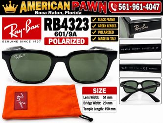 Ray-Ban RB4323 601/9A Polarized Sunglasses - Black Frame / Green Lenses