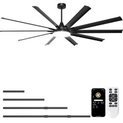 96'' Shop Ceiling Fan with Bright Lights - Remote/APP Control, High CFM, Extra Large Industrial Ceiling Fan for Covered Outdoor Patio, Gym, Black