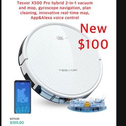 New Tesvor X500 Pro hybrid 2-in-1 vacuum and mop, gyroscope navigation, plan cleaning, innovative real-time map, App&Alexa voice control $100
