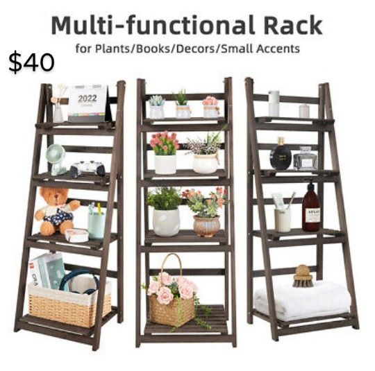 Brand New 45" Infinity Multi-Functional Wooden Foldable Ladder Shelf 