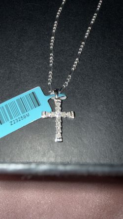 18” figaro chain & moissanite cross pendant combo - .925 sterling silver