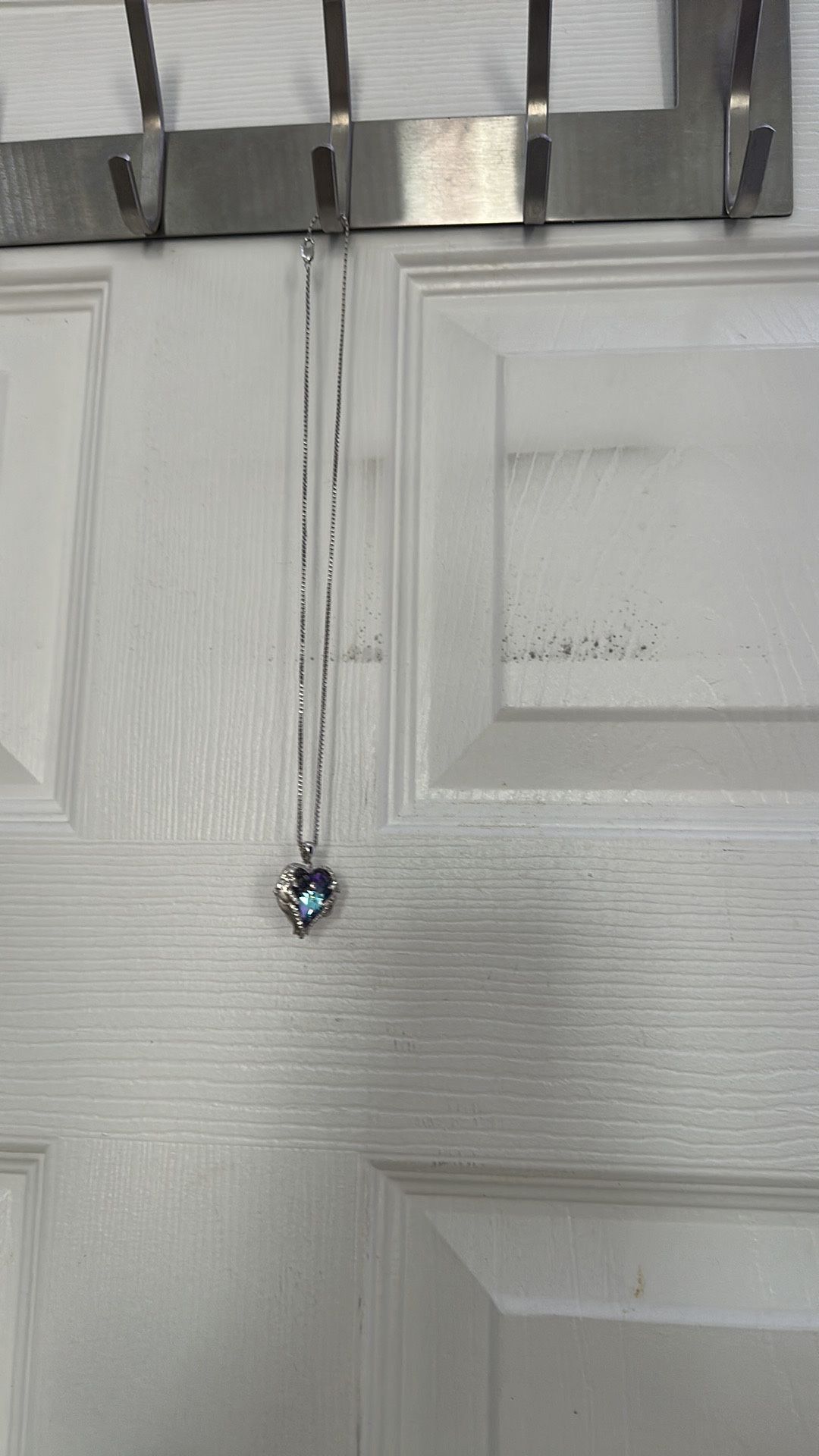 Iridescent Heart Crystal Pendant Necklace – Silver Tone Chain