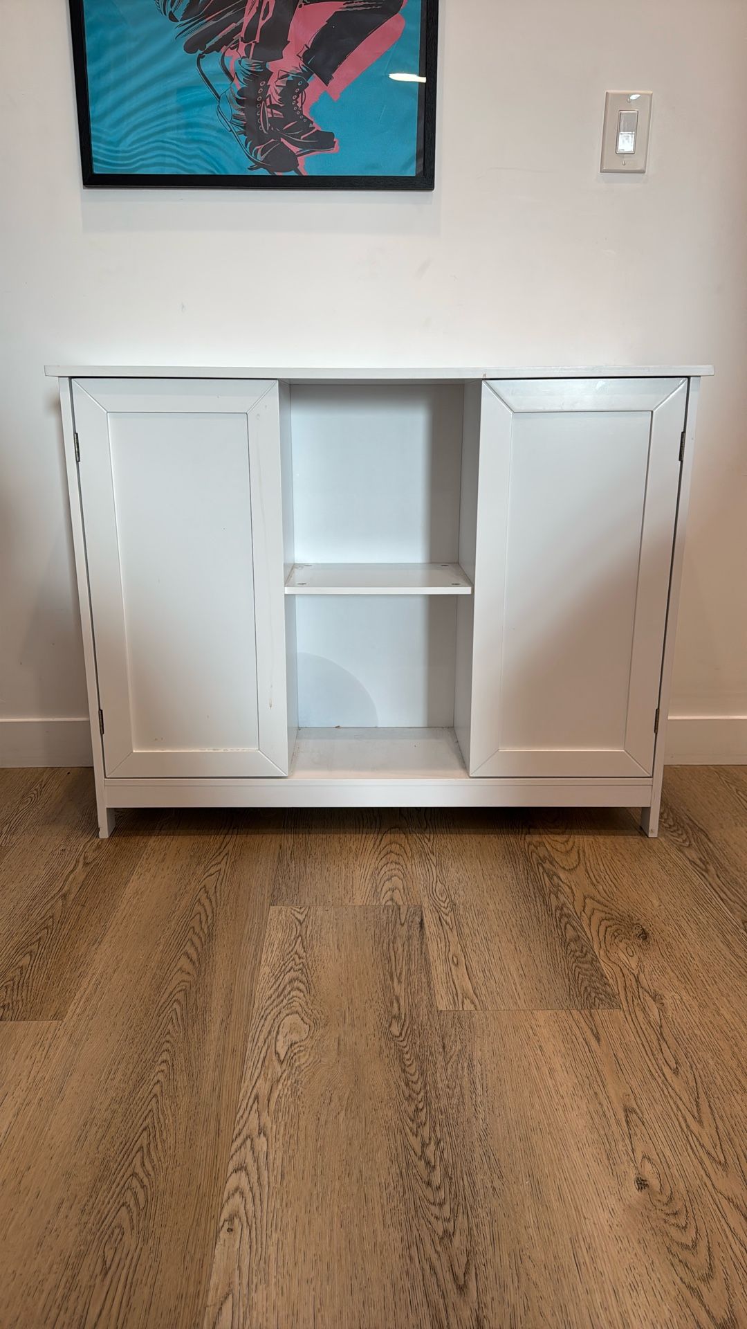 White Two-Door Storage Cabinet with Center Shelf