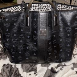 MCM black monogram tote bag with matching wallet