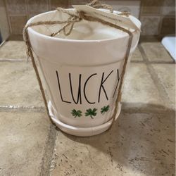 Rae Dunn Artisan Collection - Lucky - Irish Shamrock Ceramic Flower Pot Planter