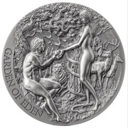 2023 Cameroon 2000 Francs - The Garden of Eden, Adam & Eve Bible Stories - 2 oz Pure Silver Antique Finish High Relief Coin (.999 Fine)