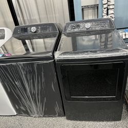 Diamond Gray GE Profile Top Load Washer Dryer Electric Set Smart