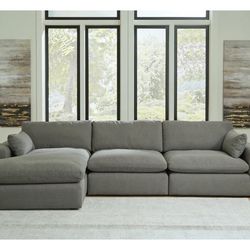 Elyza Smoke 3-Piece LAF Sofa Chaise ( Raf and Laf sectional & couch sofa, loveseat, recliner options