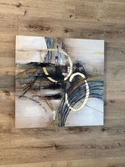 Large Abstract Canvas Wall Art – Neutral Blue, Beige & Black