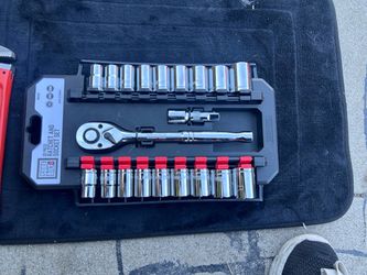 Sure built 1/2” socket set and 10” pitsburg pipe wrench