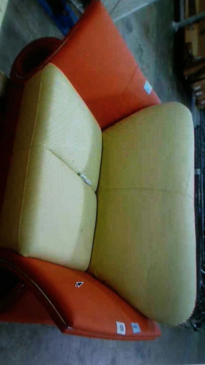 WHITE AND ORANGE LEATHER SOFA AND LOVE SEAT