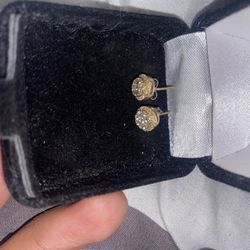 14K Yellow Gold Diamond Earrings For Men 